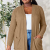 Basic Bae Full Size Ribbed Open Front Cardigan with Pockets - Khaki