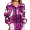 Zenana Oversized Plaid Fleece Shacket - LT PLUM