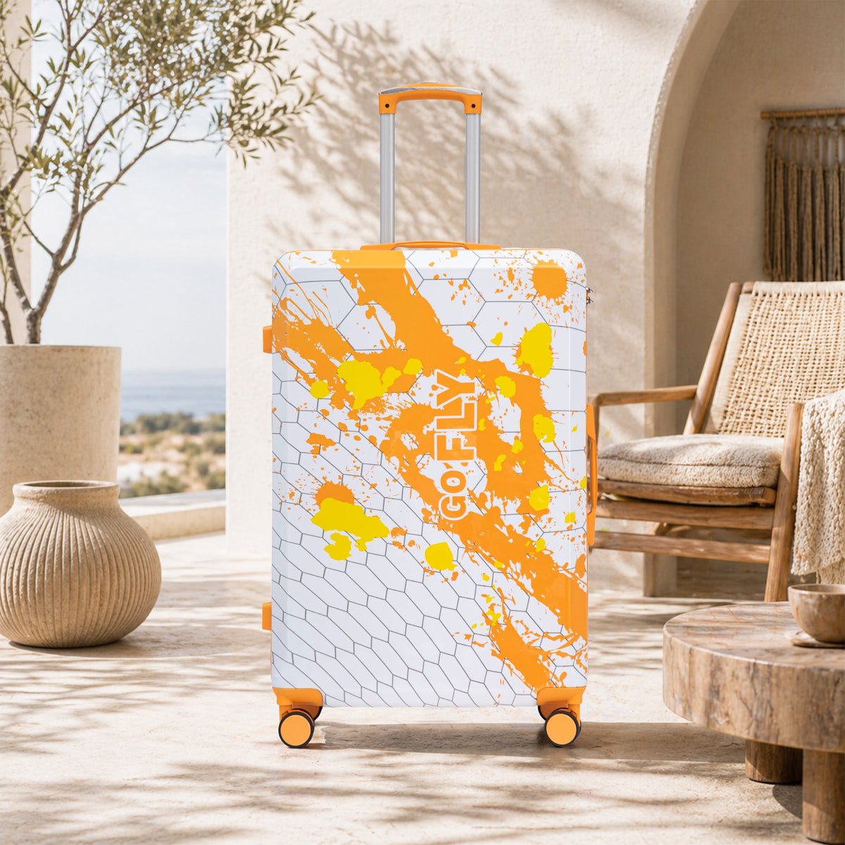 HouseOfZazla 28-inch orange hard case PC spinner luggage with combination lock