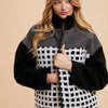 Annie Wear Plaid Zip Up Drop Shoulder Sherpa Jacket - Ivory/Black