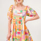 And The Why Square Neck Puff Sleeve Geo Printed Mini Dress - Farnelli