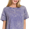 Zenana Washed Crew Neck Short Sleeve Crop Box Tee - MARLIN