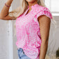 Cynthia Ric Rac Trim Flutter Sleeve Notch V Neck Blouse - Farnelli