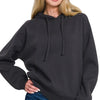 Zenana Drawstring Relaxed Fit Fleece Hoodie - BLACK