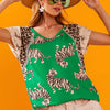 BiBi Tiger Printed Jersey Block T-Shirt with Aztec Trim - GREEN