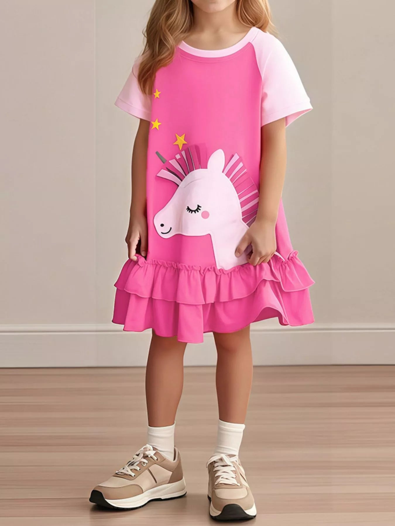 Children's Unicorn Ruffled Hem Dress - Farnelli