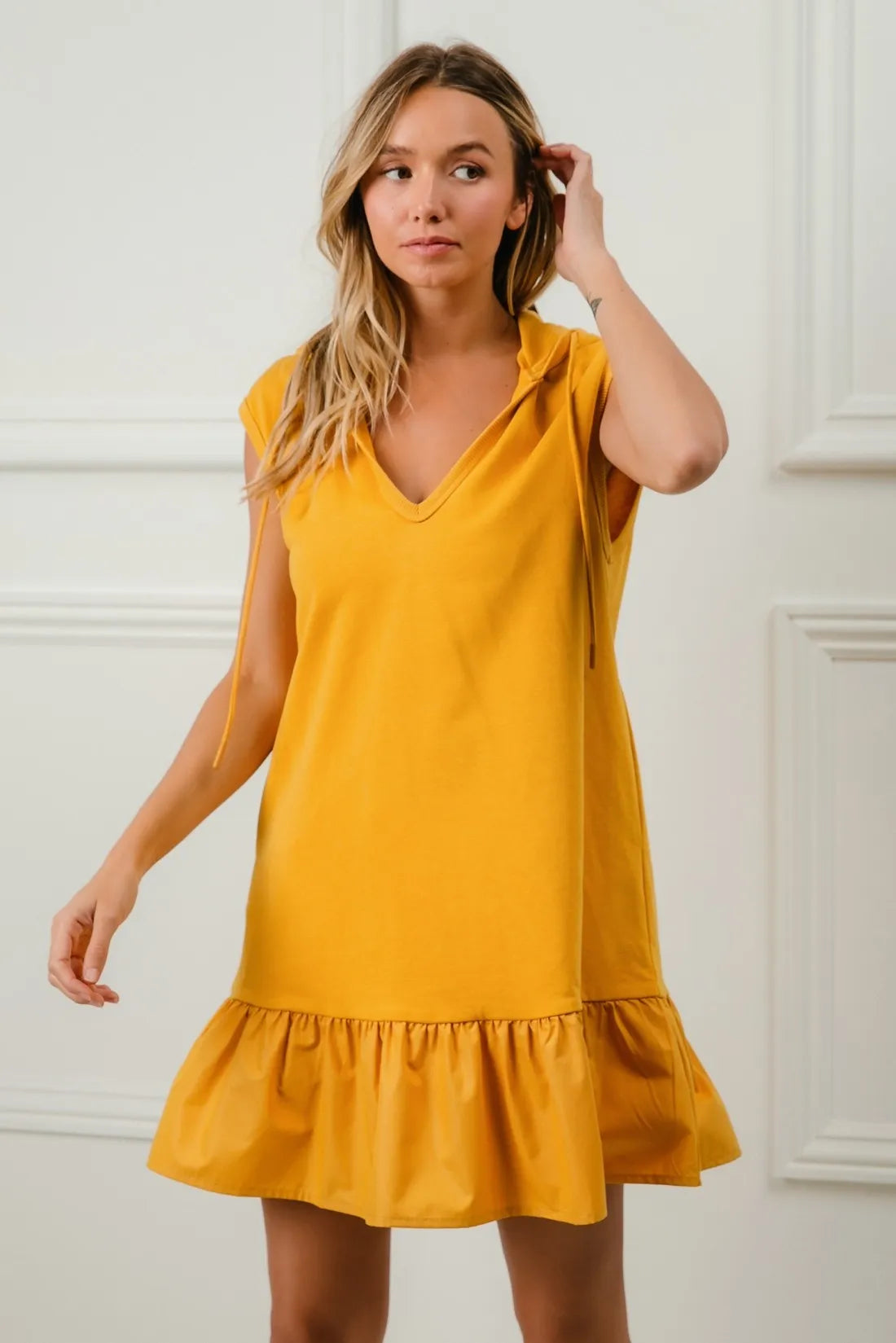 BiBi Ruffled French Terry Hooded Dress - Farnelli