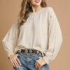 Umgee Linen Scallop Hem Long Sleeve Blouse - OATMEAL