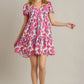 Umgee Full Size Abstract Print Pleat Detail Short Sleeve V-Neck Tiered Dress Plus Size - Farnelli