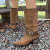Point Toe Block Heels Boots - Camel