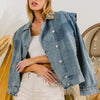 BiBi Button Up Long Sleeve Denim Jacket - DENIM