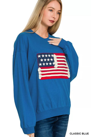Zenana French Terry American Flag Pullover - Farnelli