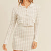 MABLE Houndstooth Cropped Knit Cardigan and Mini Skirt Set - Dusty Pink