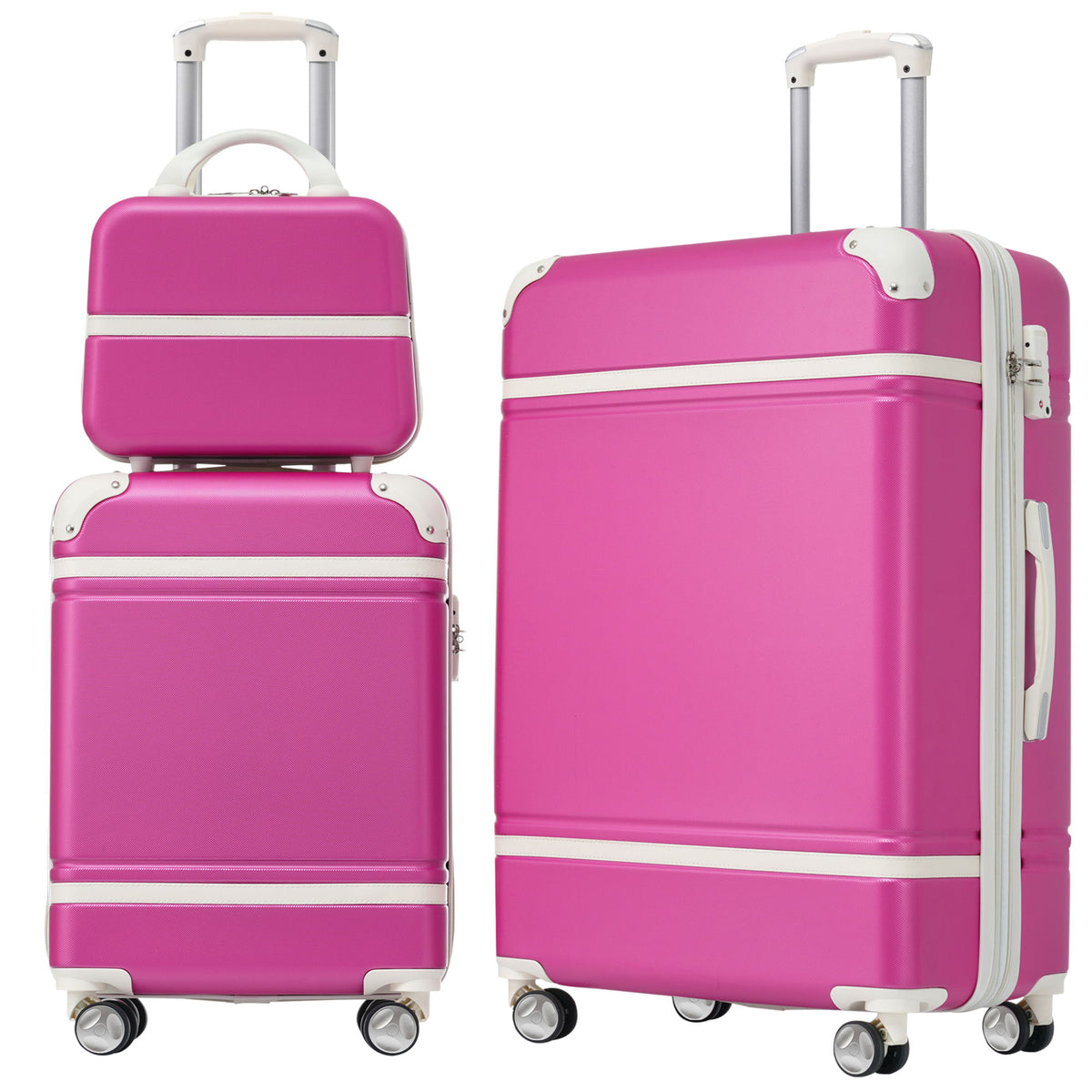 HouseOfZazla white 3-piece hardshell luggage set with TSA lock
