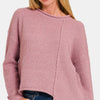 Zenana Asymmetric Hem Drop Shoulder Sweater - Lt Rose