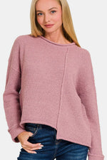Zenana Asymmetric Hem Drop Shoulder Sweater - Farnelli
