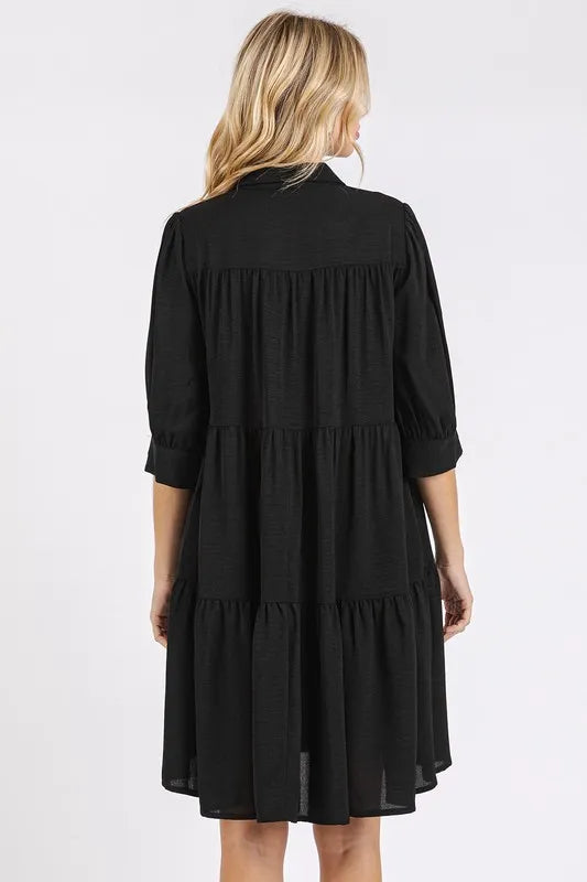 Mittoshop Button Detail Collared Neck Tiered Shirt Dress - Farnelli