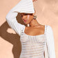 Openwork Square Neck Flare Sleeve Cover-Up Dress - Farnelli