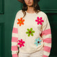 BiBi Colorful Floral Patched Sweater with Striped Sleeve - Farnelli