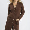 Umgee Button-Down Longline Sweater Cardigan with Front Pockets - Brown