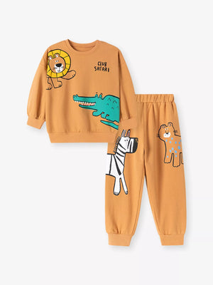 Children's Animal Round Neck Sweatshirt and Pants Set - Farnelli