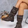 Round Toe Boots with Buckle Details - Brown