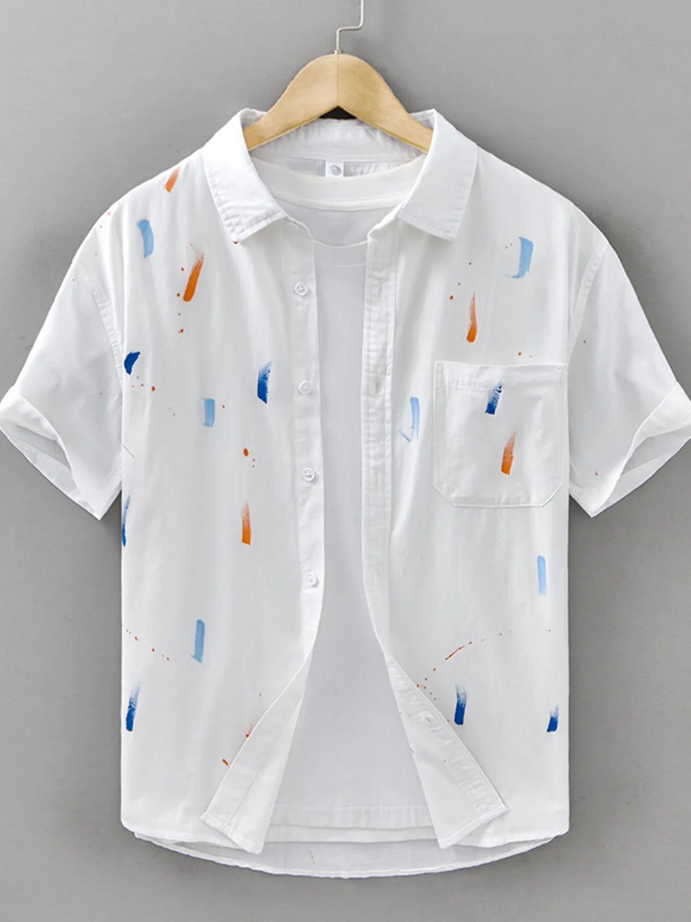 Men's Plus Size Printed Button Up Short Sleeve Shirt - Farnelli