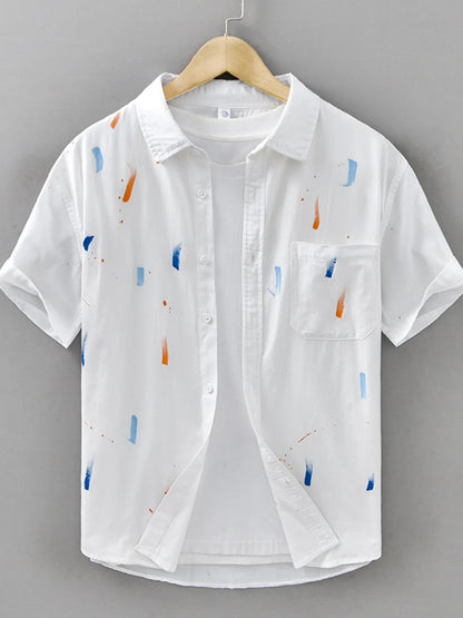 Men's Plus Size Printed Button Up Short Sleeve Shirt - Farnelli