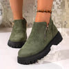 Round Toe Side Zip Ankle Boots - Green