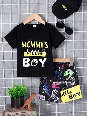 Children's Mommy's Little Boy Dinosaur Print Casual Set - Farnelli