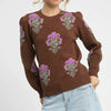 Umgee Single Flower Stem Jacquard Sweater - Brown