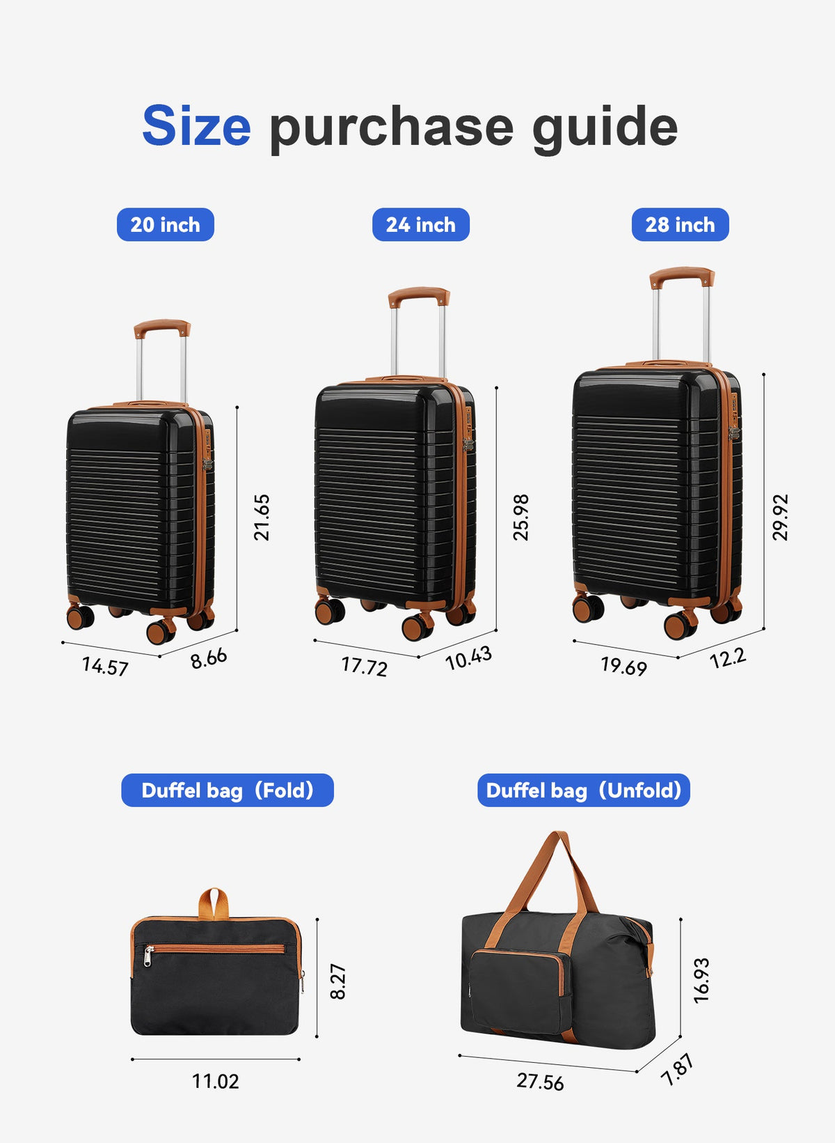HouseOfZazla 5-piece polypropylene hardside luggage set with spinner wheels in assorted sizes