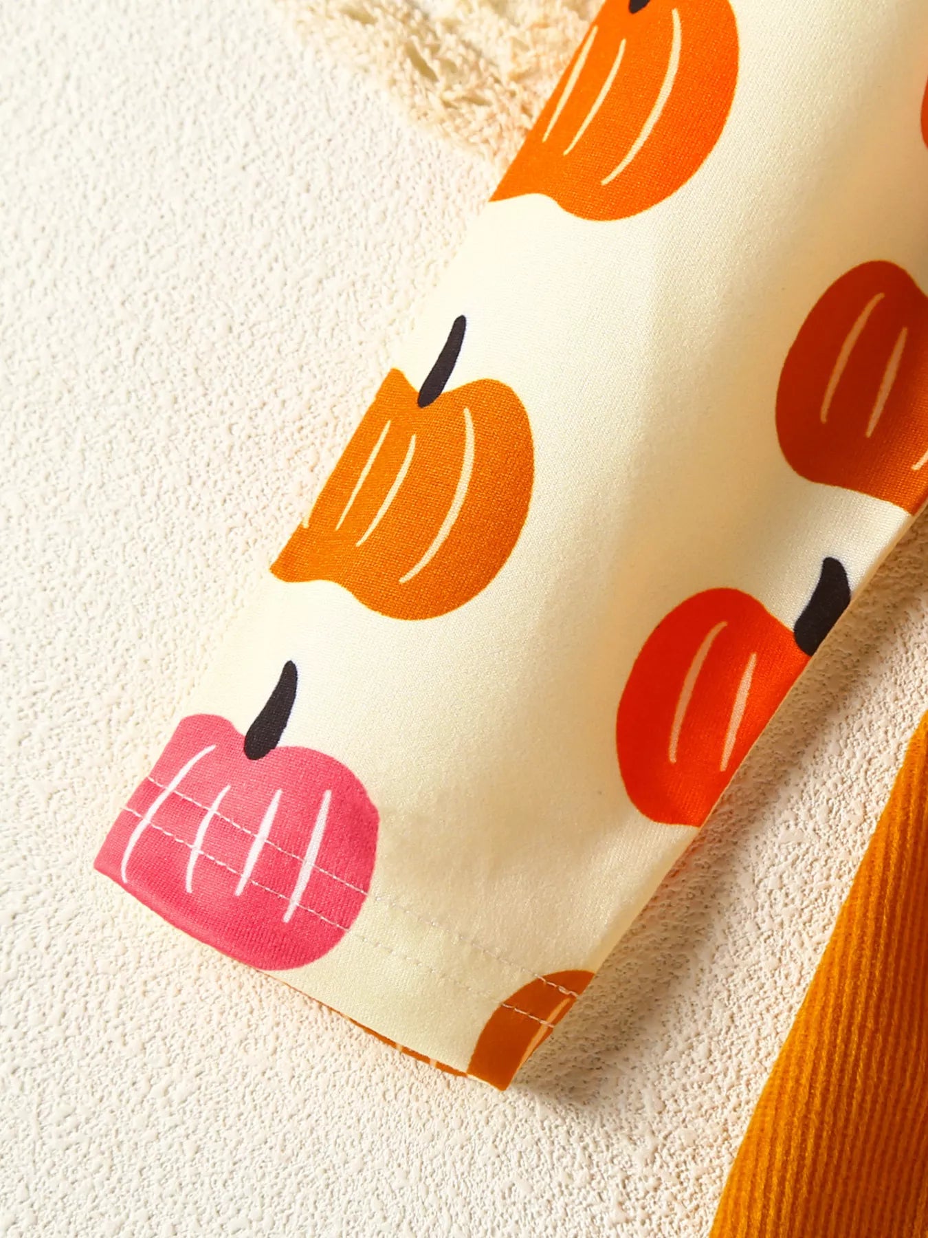 Children's Pumpkin Print Ruffle Dress with Bow Headband - Farnelli