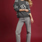 Umgee Round Neck Sweater with Floral Accents - Farnelli