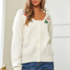 Davi & Dani Flower Embroidered Button Up Long Sleeve Cardigan - White