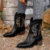 Western Cowboy Boots with Embroidered Design - Black