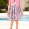 Children's Floral Print Bunny Ruffle Sleeve Dress - Pink