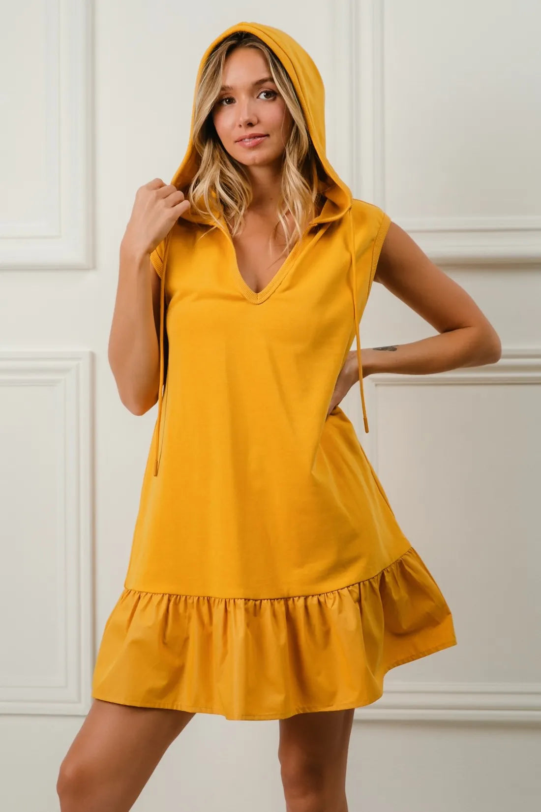 BiBi Ruffled French Terry Hooded Dress - Farnelli