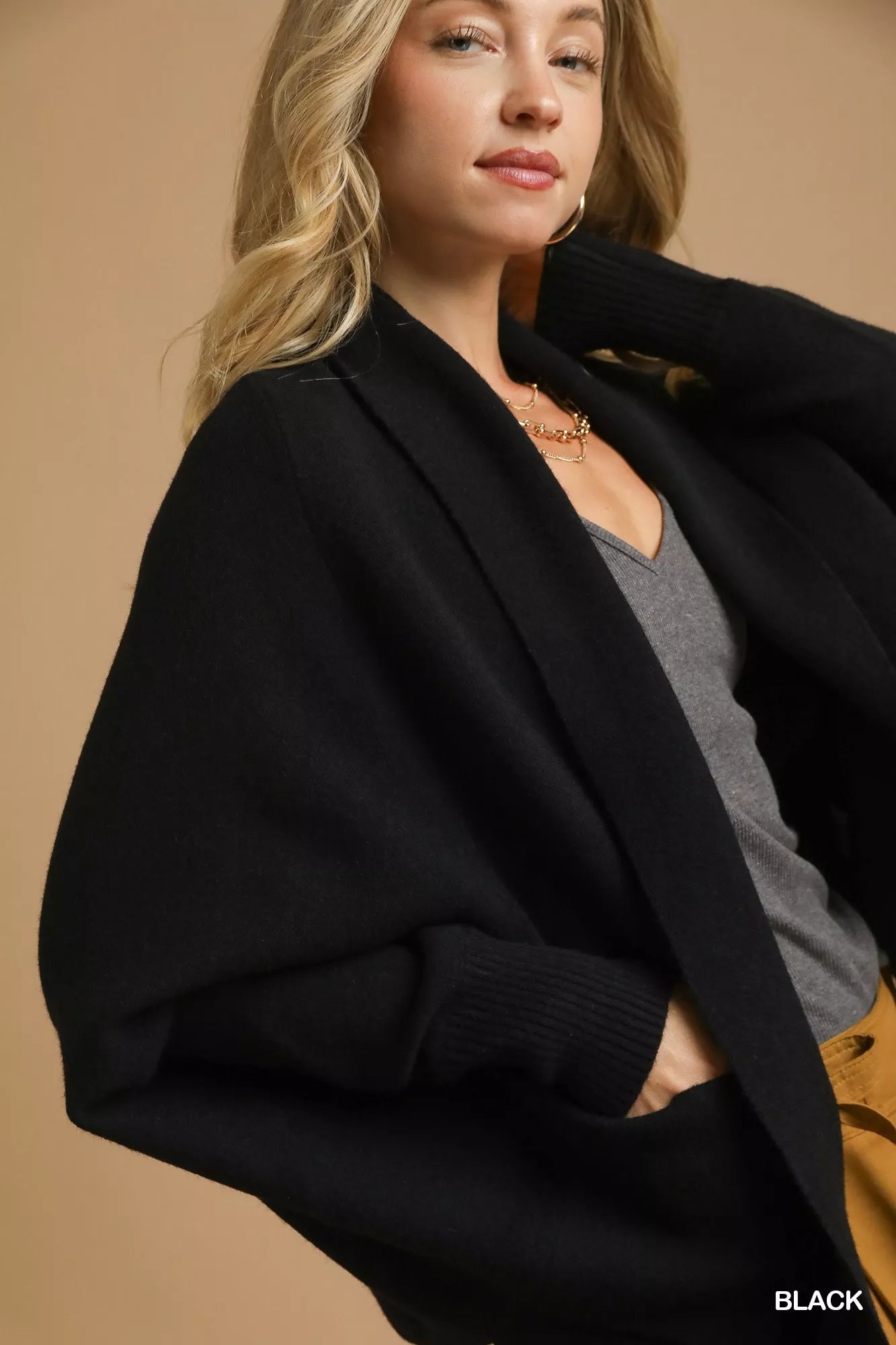 Umgee Open Front Cardigan with Front Pockets - Farnelli