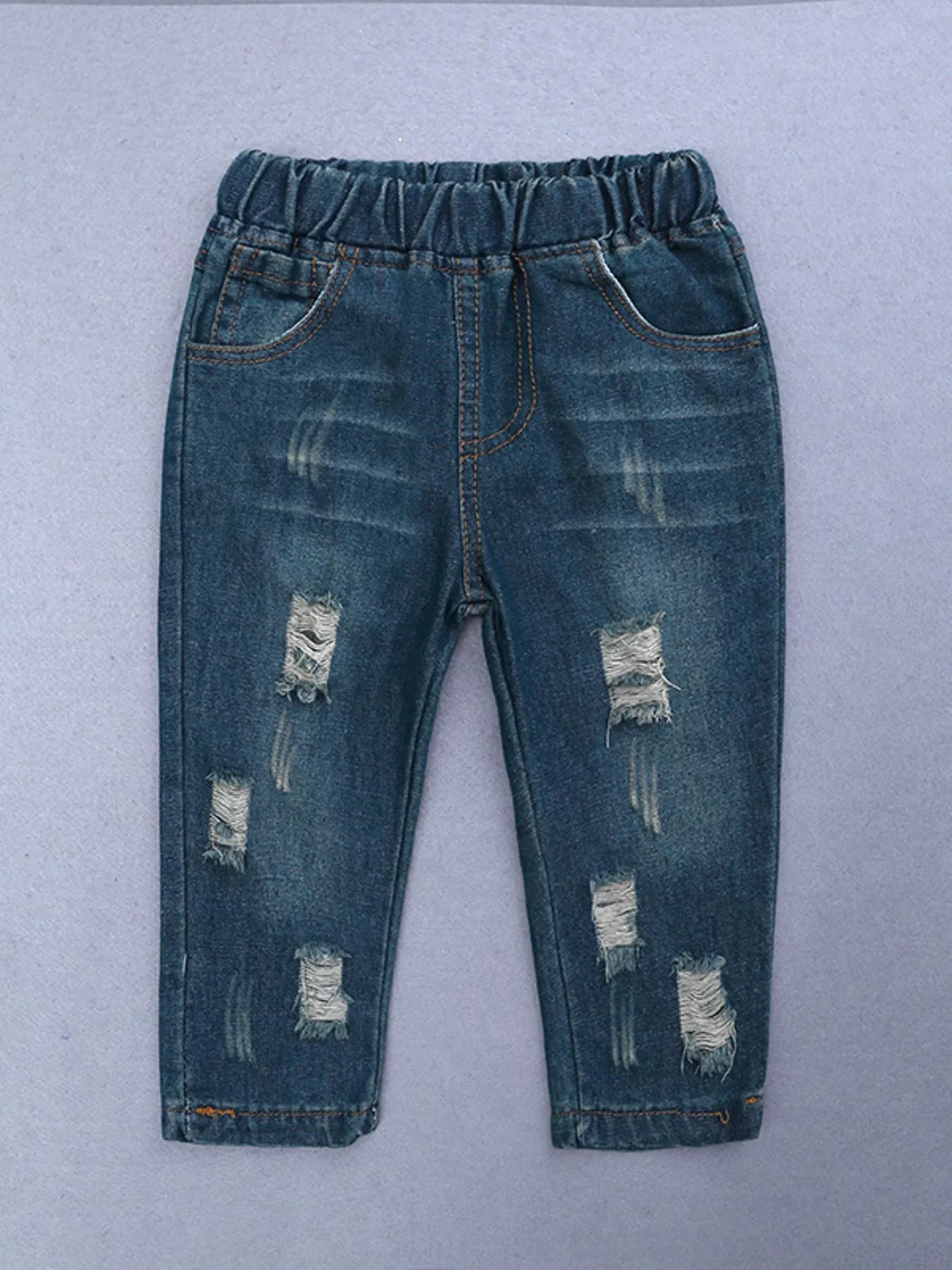 Children's Color Block Shirt & Ripped Jeans Set - Farnelli