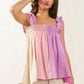 BiBi Frill Shoulder Strap Color Block Bodice Top - Farnelli