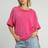 Umgee Mineral Wash Round Neck Top - UMG-HOT PINK