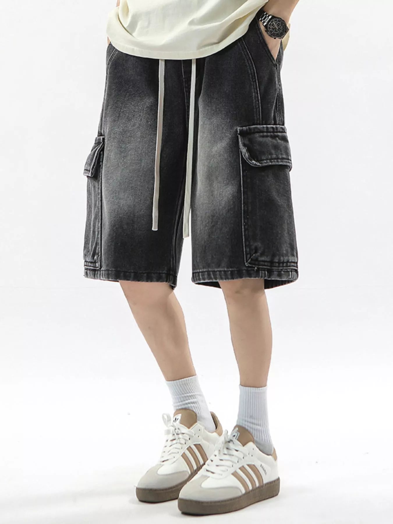 Men's Full Size Wash Drawstring Cargo Shorts Plus Size - Farnelli