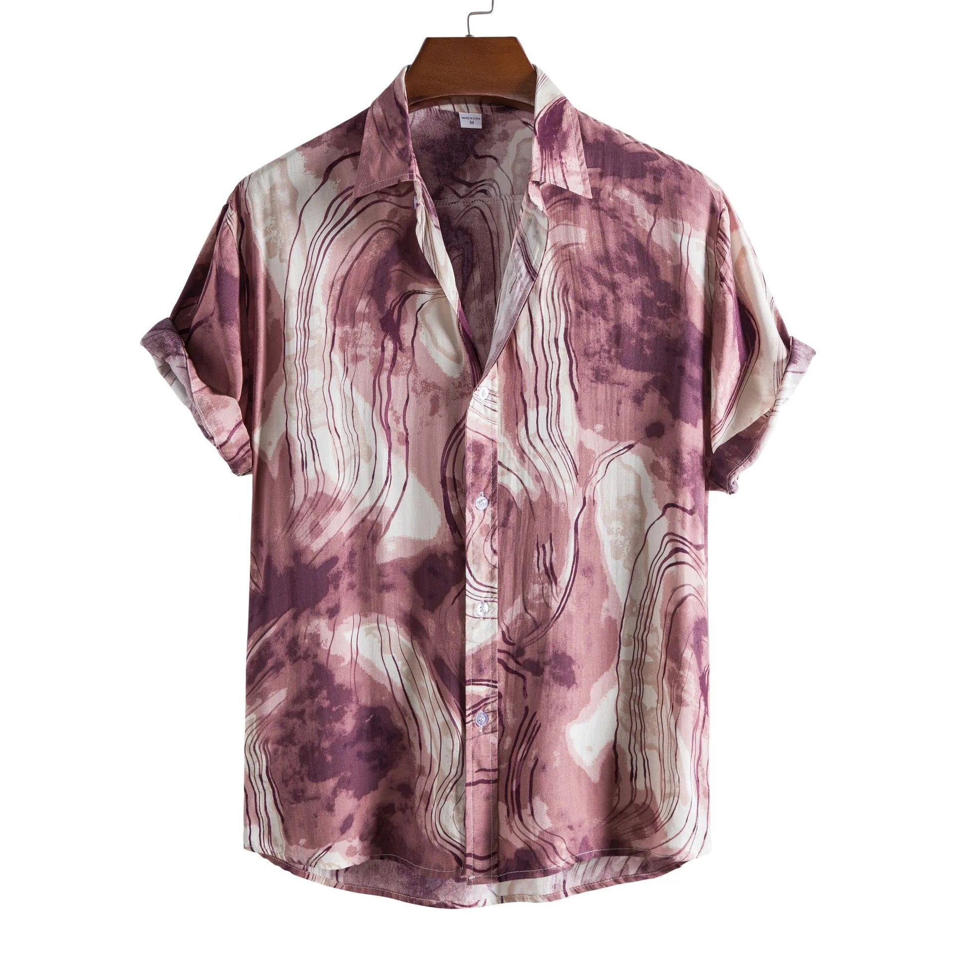 Men's Plus Size Abstract Marble Print Short Sleeve Button-Up Shirt - Farnelli