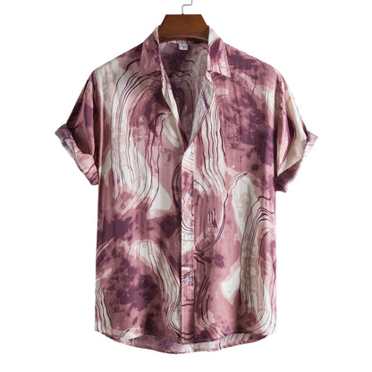 Men's Plus Size Abstract Marble Print Short Sleeve Button-Up Shirt - Farnelli