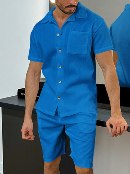 Men's Full Size Button Up Top and Shorts Set Plus Size - Farnelli