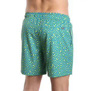 Capelle Miami Deco Maze Key Lime hybrid swim trunks with printed design and compression lining, ideal for resort and beach wear.