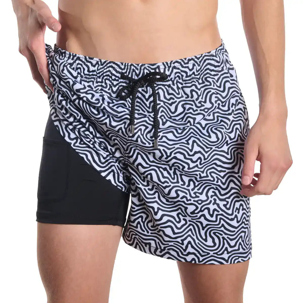 Capelle Miami Deco Maze surf and storm hybrid shorts with print, compression liner, ideal for swim and resort activities.