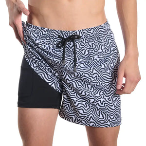 Capelle Miami Deco Maze surf and storm hybrid shorts with print, compression liner, ideal for swim and resort activities.