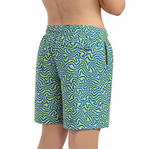 Capelle Miami Deco Maze Key Lime boys' hybrid swim and play trunk with geometric pattern, back view.